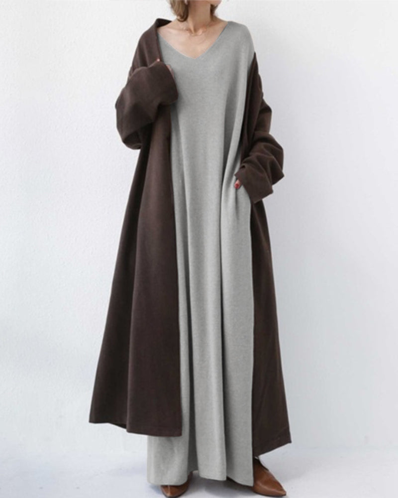 LK® | Modische Lange Ärmel V-Ausschnitt Kleid