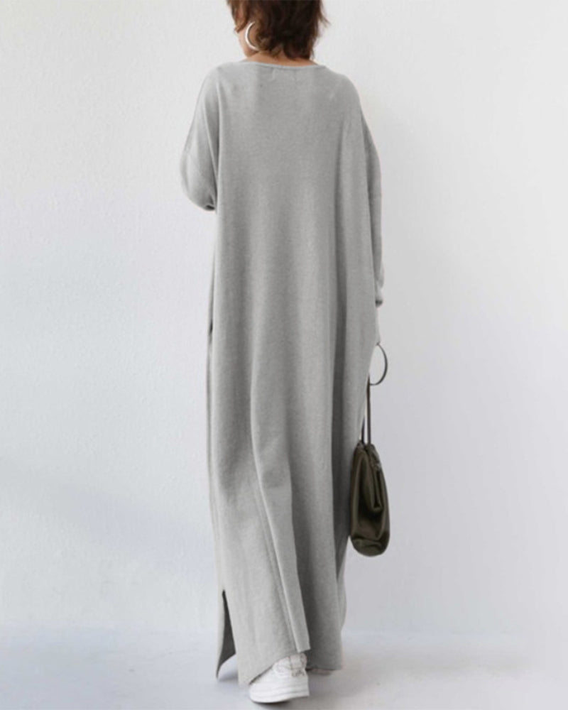 LK® | Modische Lange Ärmel V-Ausschnitt Kleid