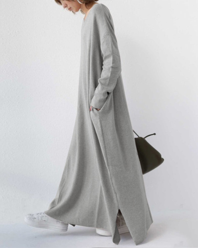 LK® | Modische Lange Ärmel V-Ausschnitt Kleid