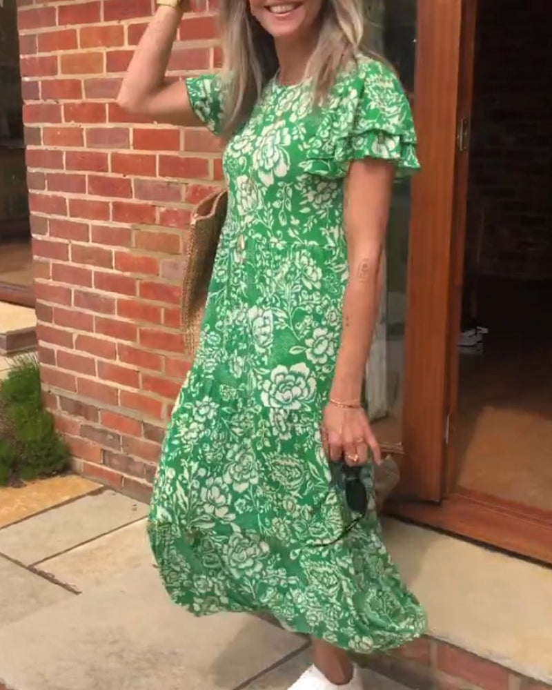 LK® | Langes Kleid mit kurzen Ärmeln und Blumenmuster