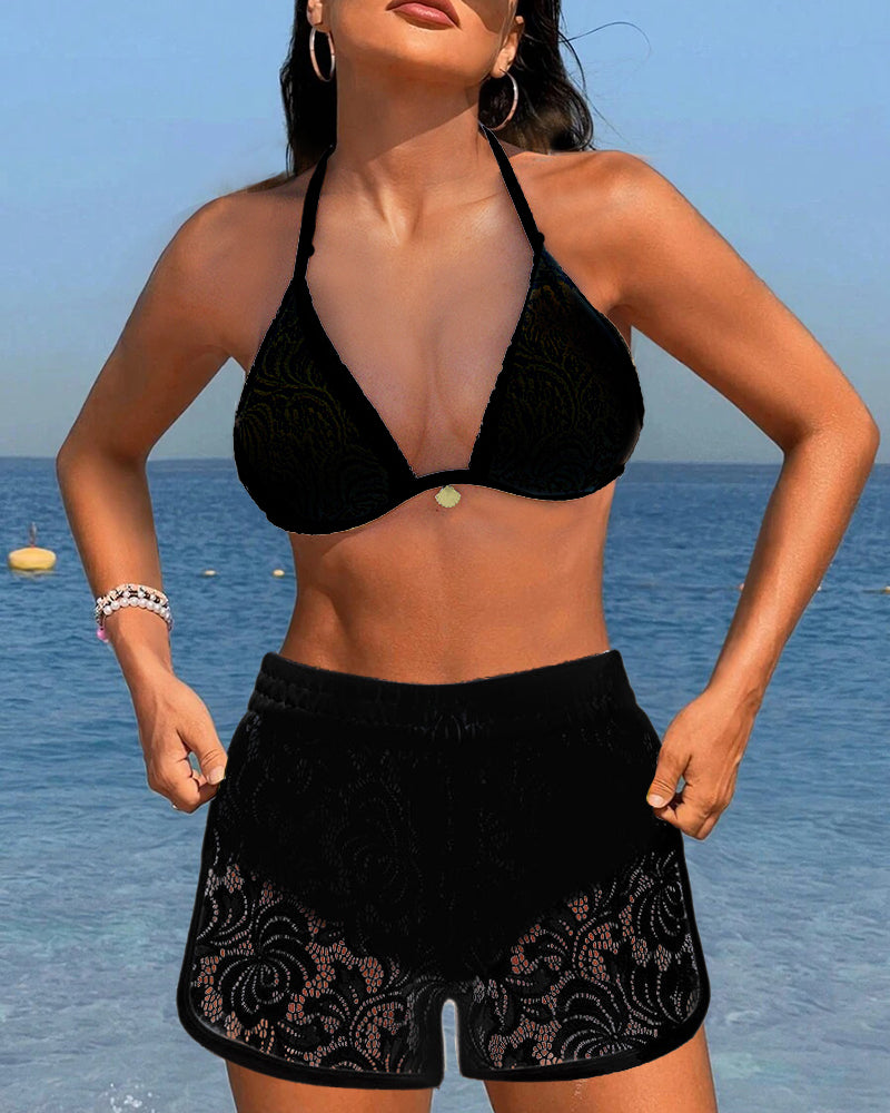 LK® | Elegantes Einfarbiges Spitzen-Bikiniset
