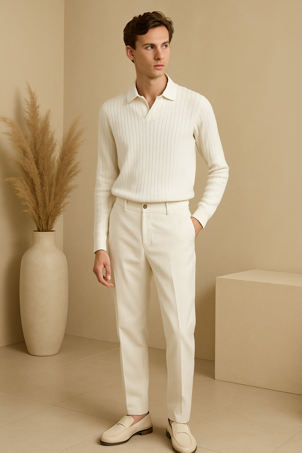 Kraus Gestreiftes Langarm-Polo-Shirt