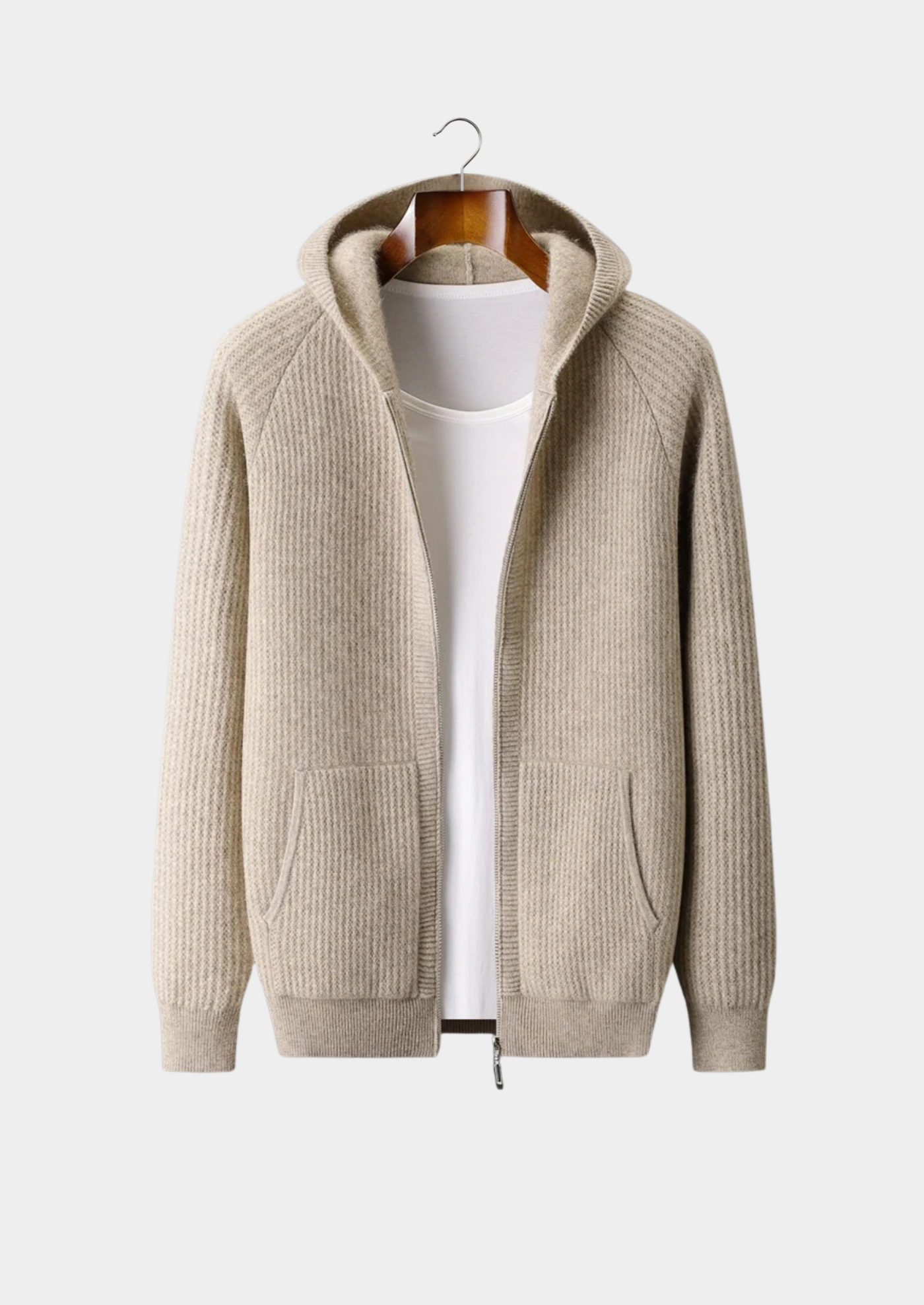 NOBA WOOL RIBBED ZIP-UP HOODIE