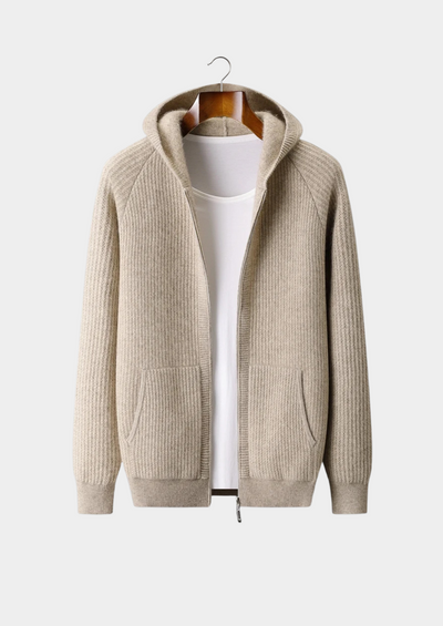 NOBA WOOL RIBBED ZIP-UP HOODIE