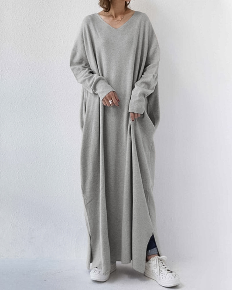 LK® | Modische Lange Ärmel V-Ausschnitt Kleid