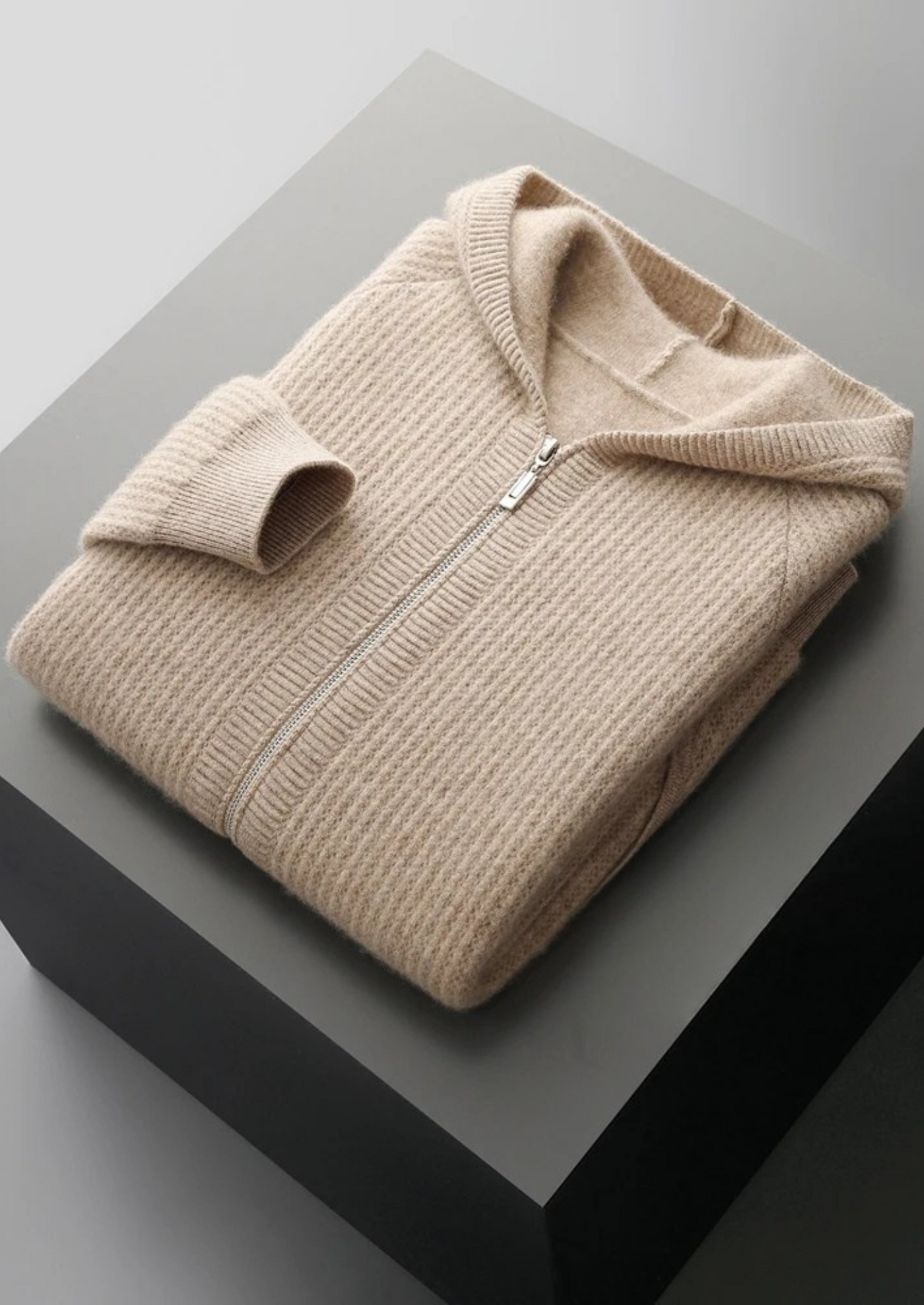 NOBA WOOL RIBBED ZIP-UP HOODIE