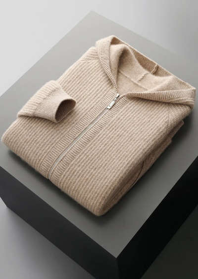 NOBA WOOL RIBBED ZIP-UP HOODIE