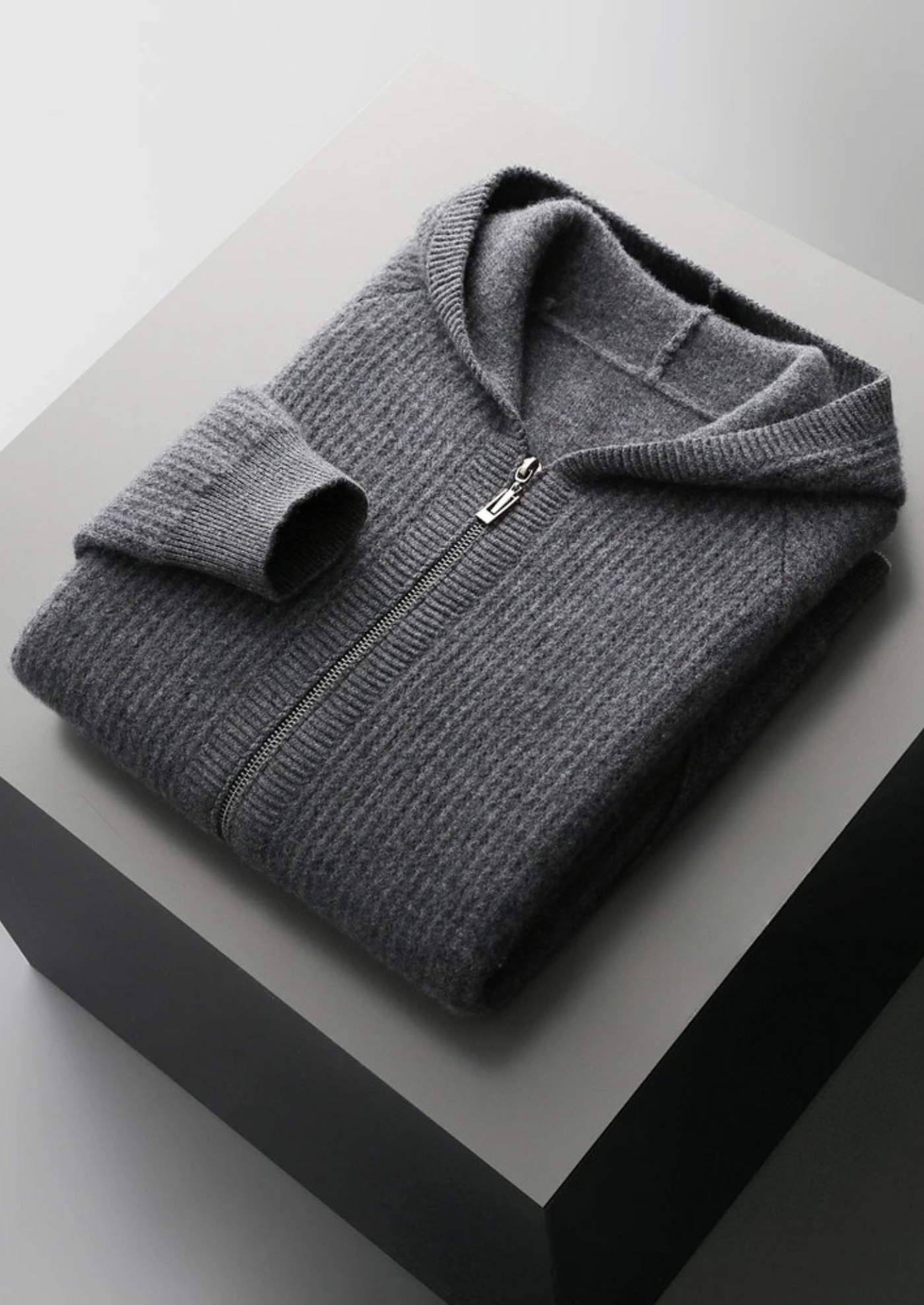 NOBA WOOL RIBBED ZIP-UP HOODIE