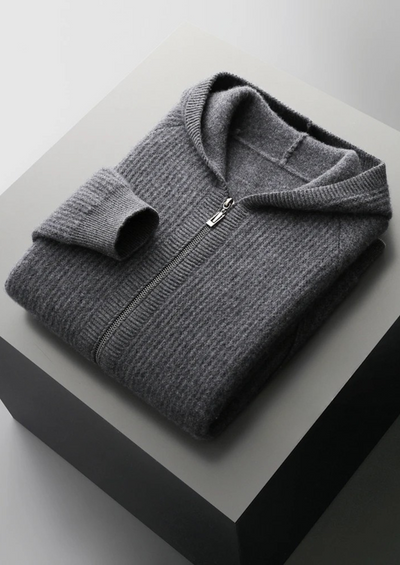 NOBA WOOL RIBBED ZIP-UP HOODIE