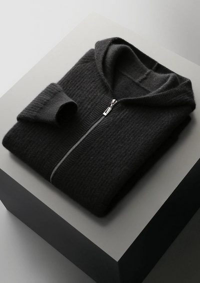 NOBA WOOL RIBBED ZIP-UP HOODIE