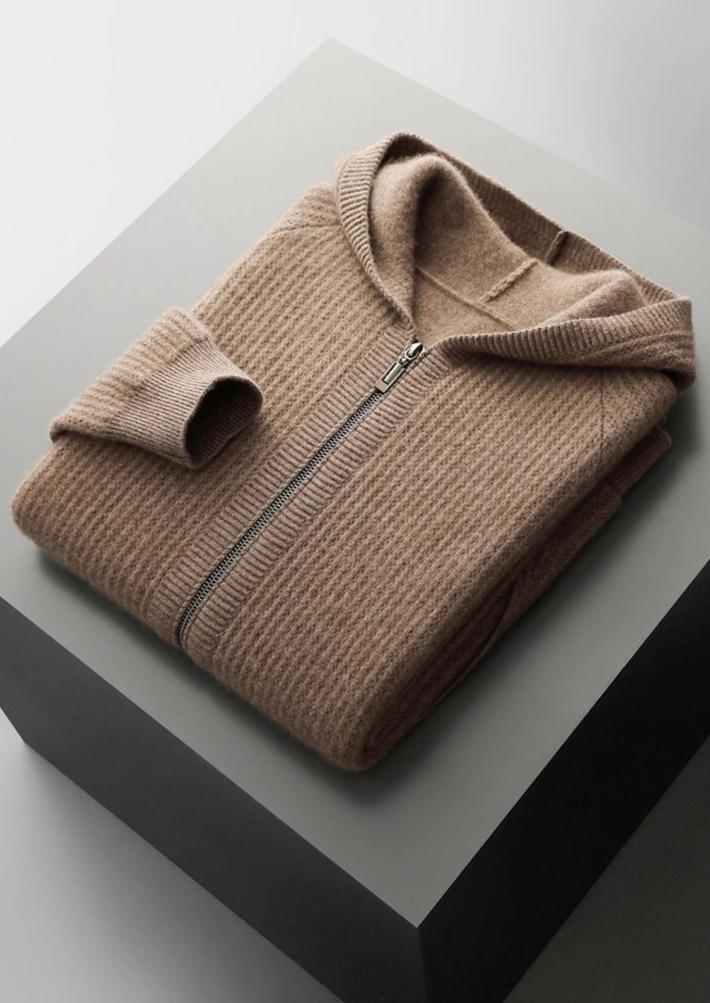 NOBA WOOL RIBBED ZIP-UP HOODIE