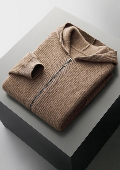 NOBA WOOL RIBBED ZIP-UP HOODIE