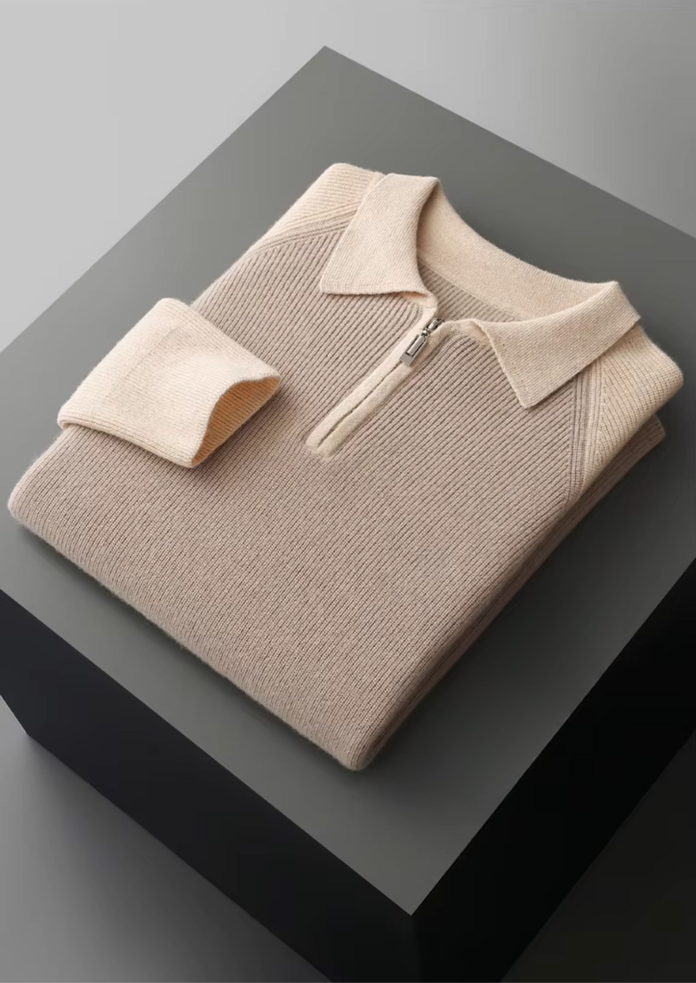 Kraus Bicolor Reißverschluss-Pullover mit Polo-Kragen