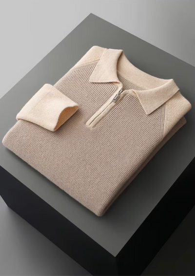 Kraus Bicolor Reißverschluss-Pullover mit Polo-Kragen