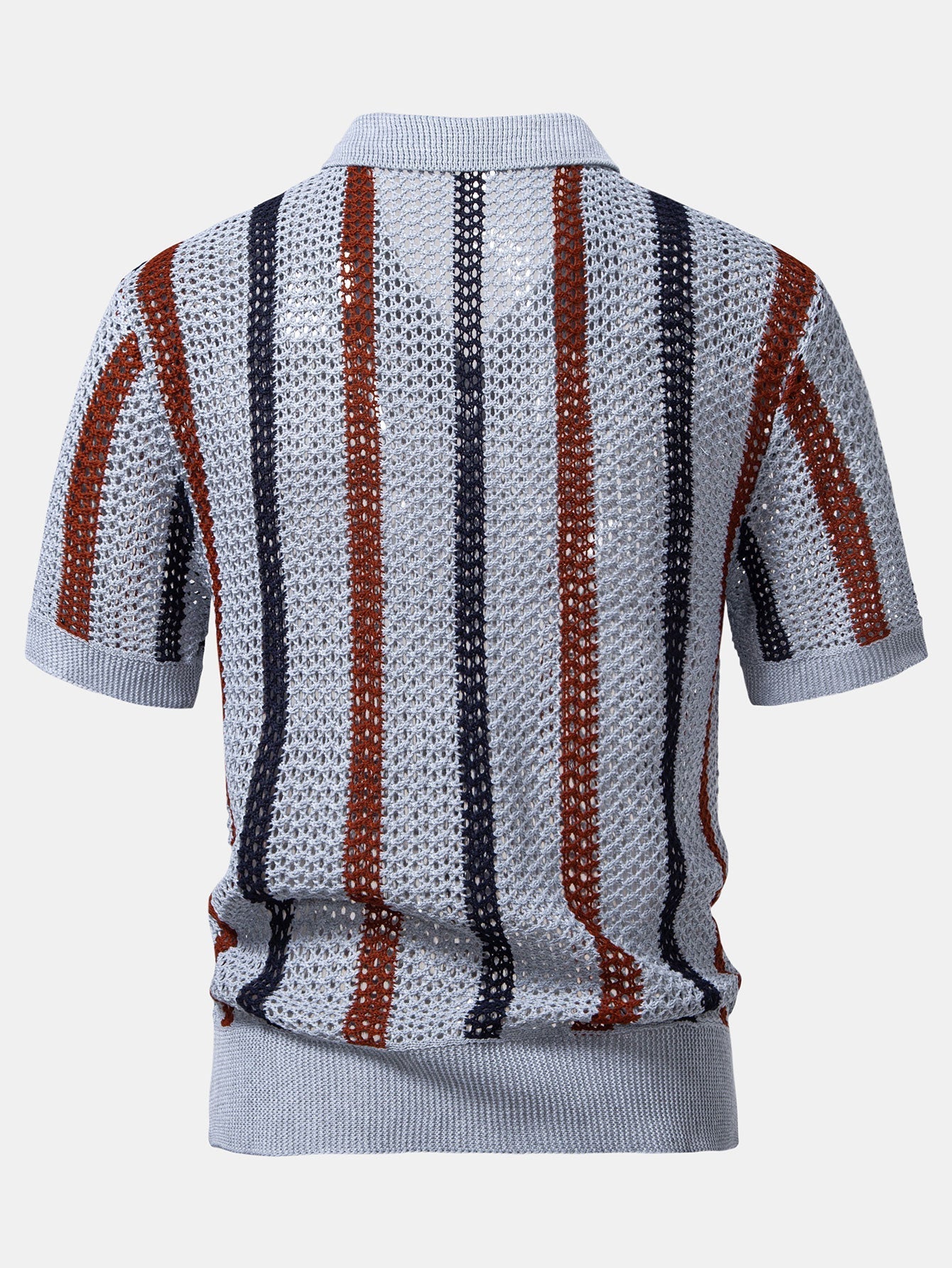 Gestreifte gehäkelte V-Ausschnitt Polo & Leinenhose mit geraden Beinen