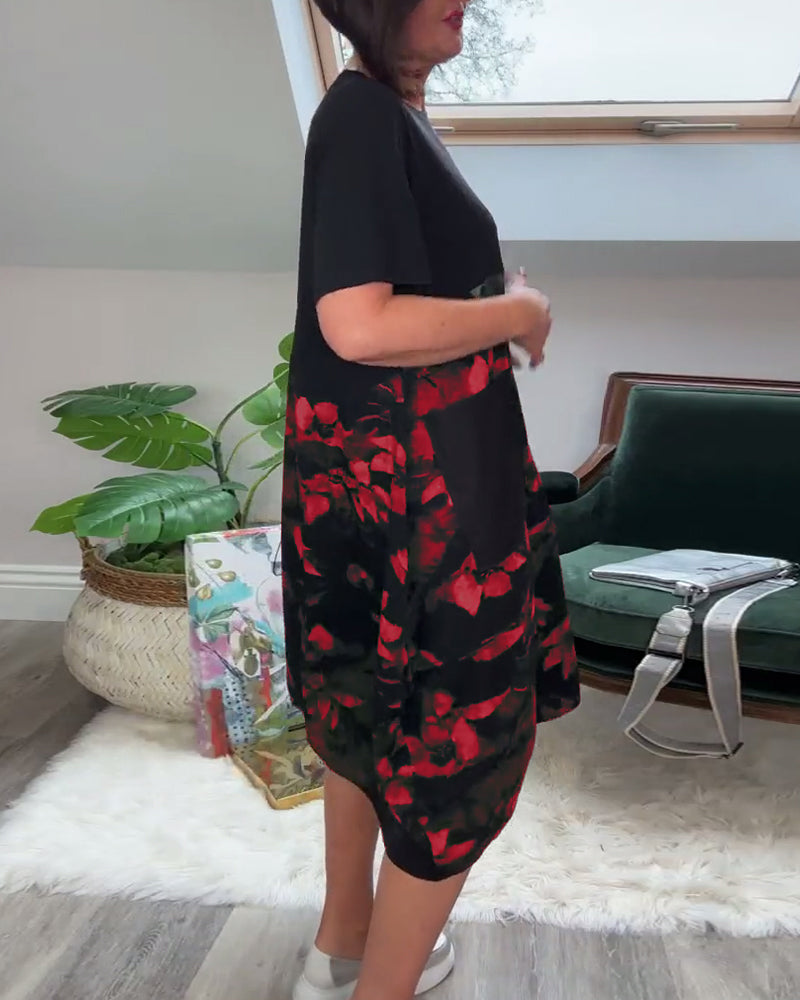 Patchworkkleid mit Rundhalsausschnitt und Blumenmuster