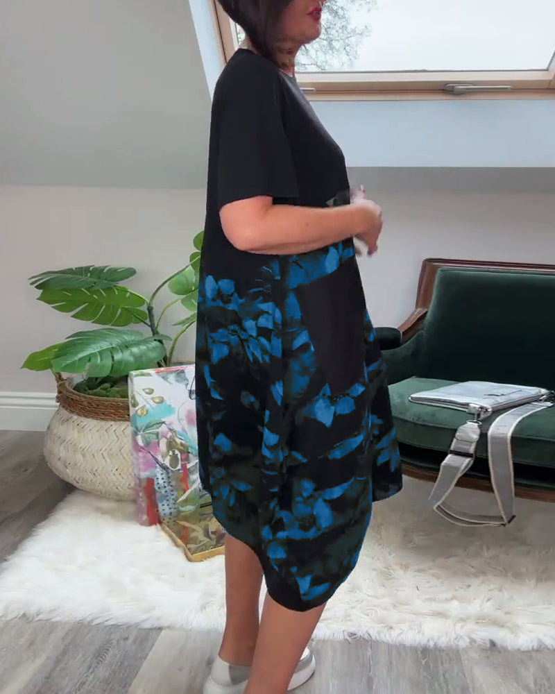 Patchworkkleid mit Rundhalsausschnitt und Blumenmuster