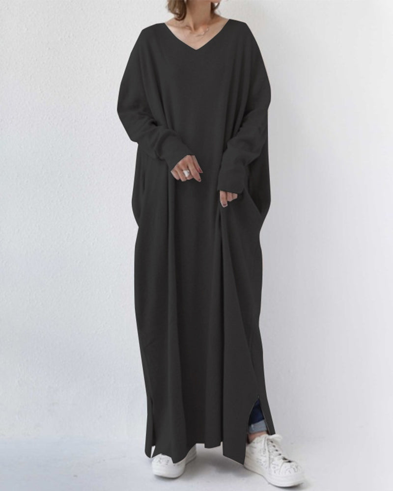 LK® | Modische Lange Ärmel V-Ausschnitt Kleid