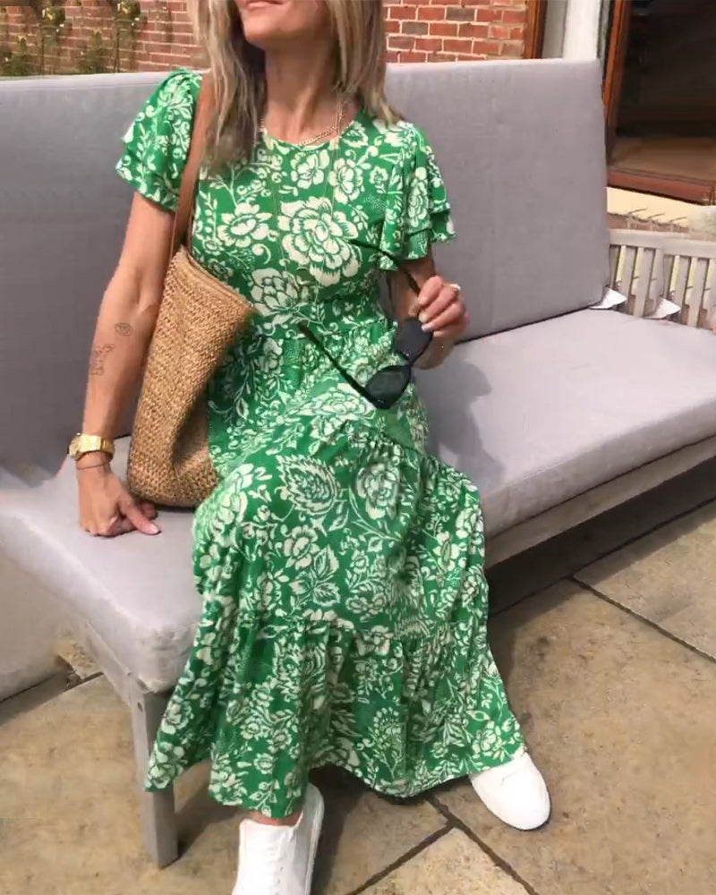 LK® | Langes Kleid mit kurzen Ärmeln und Blumenmuster