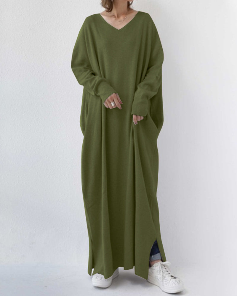 LK® | Modische Lange Ärmel V-Ausschnitt Kleid