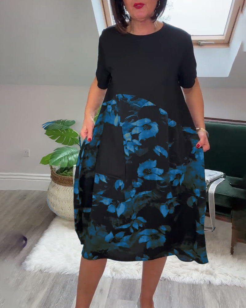 Patchworkkleid mit Rundhalsausschnitt und Blumenmuster