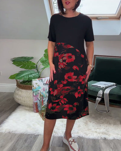 Patchworkkleid mit Rundhalsausschnitt und Blumenmuster