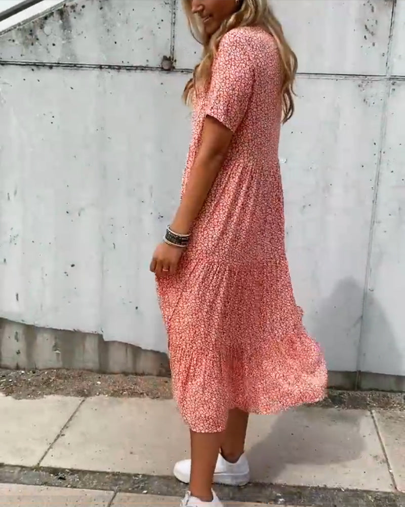 LK® | Kleid mit kurzen Ärmeln und Blumenmuster