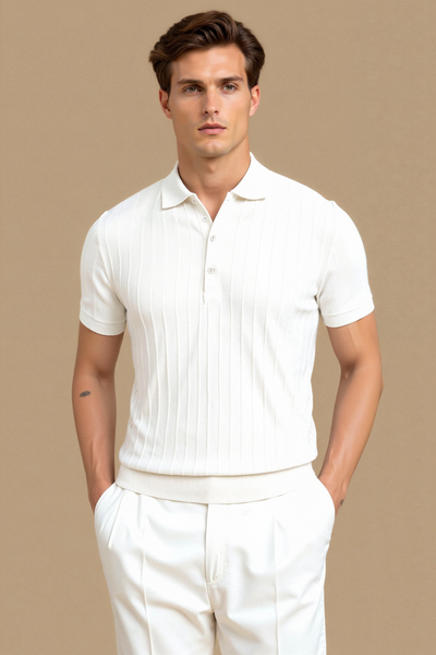 Vertikal Gestreiftes Button-Up Polo