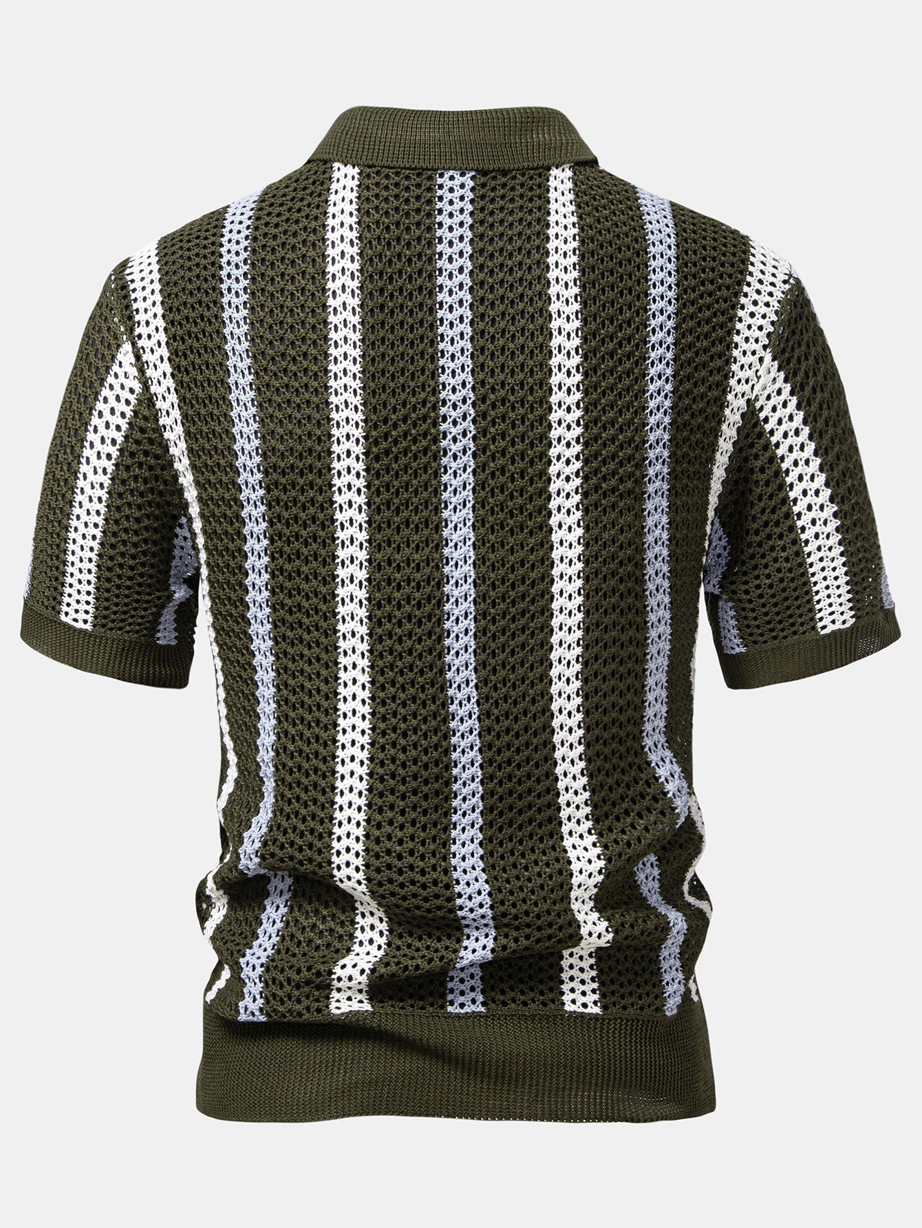 Gestreifte gehäkelte V-Ausschnitt Polo & Leinenhose mit geraden Beinen