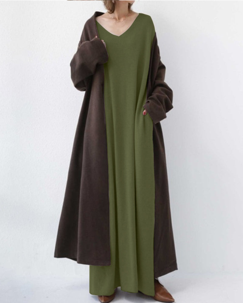 LK® | Modische Lange Ärmel V-Ausschnitt Kleid