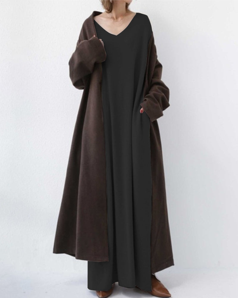 LK® | Modische Lange Ärmel V-Ausschnitt Kleid