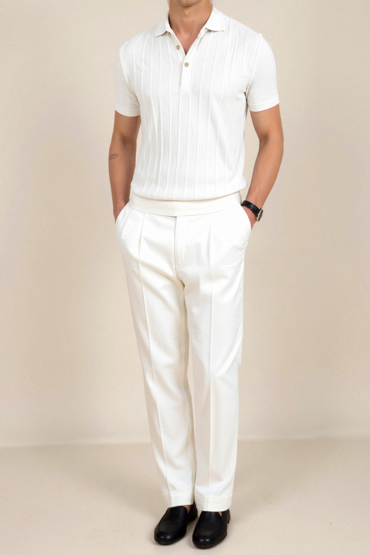 Vertikal Gestreiftes Button-Up Polo