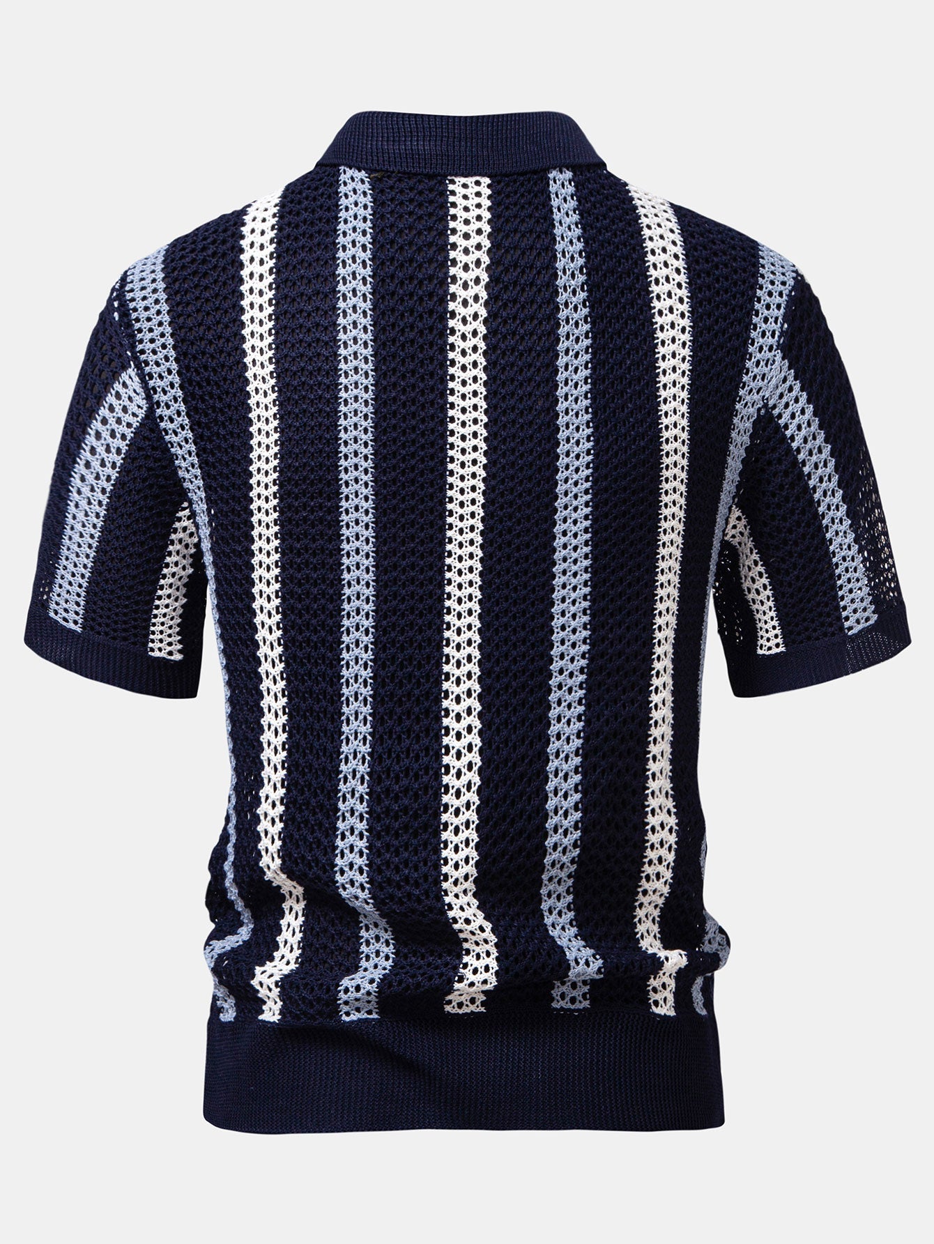 Gestreifte gehäkelte V-Ausschnitt Polo & Leinenhose mit geraden Beinen