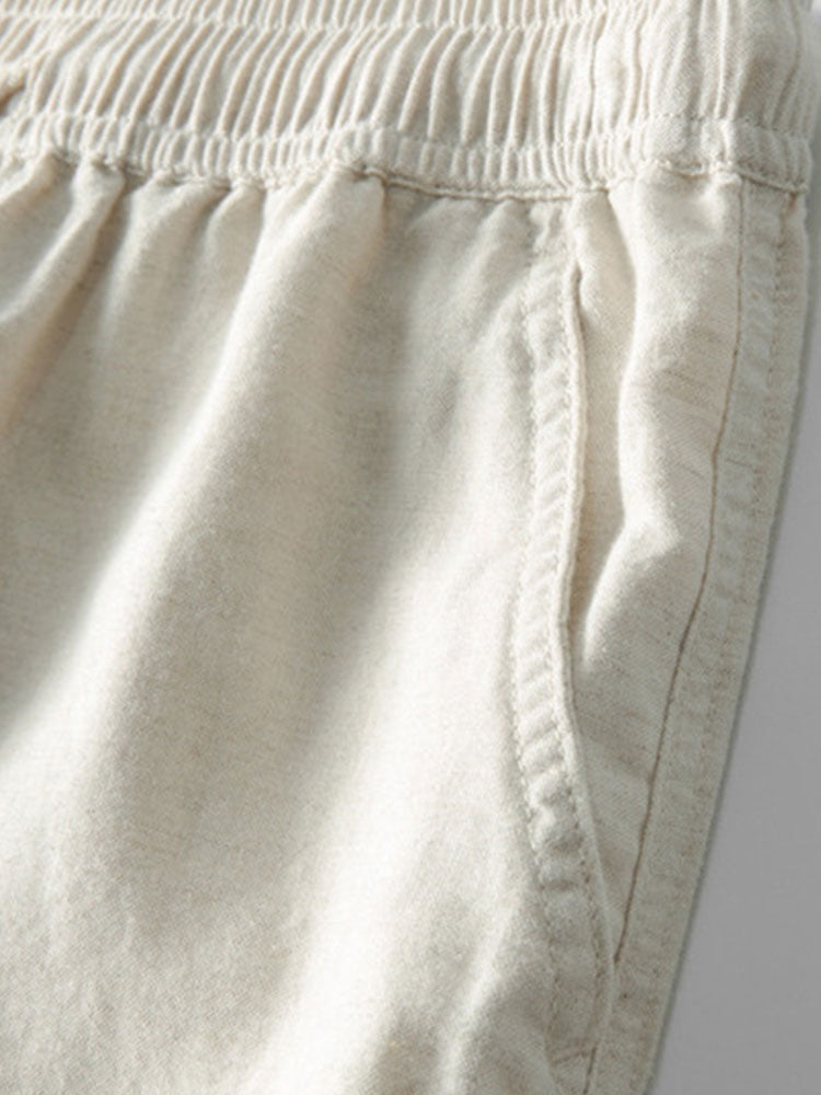 Gestreifte gehäkelte V-Ausschnitt Polo & Leinenhose mit geraden Beinen
