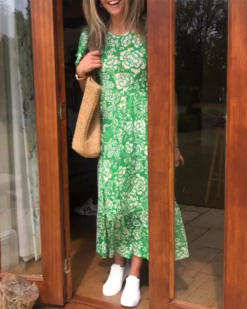 LK® | Langes Kleid mit kurzen Ärmeln und Blumenmuster