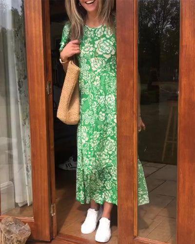 LK® | Langes Kleid mit kurzen Ärmeln und Blumenmuster