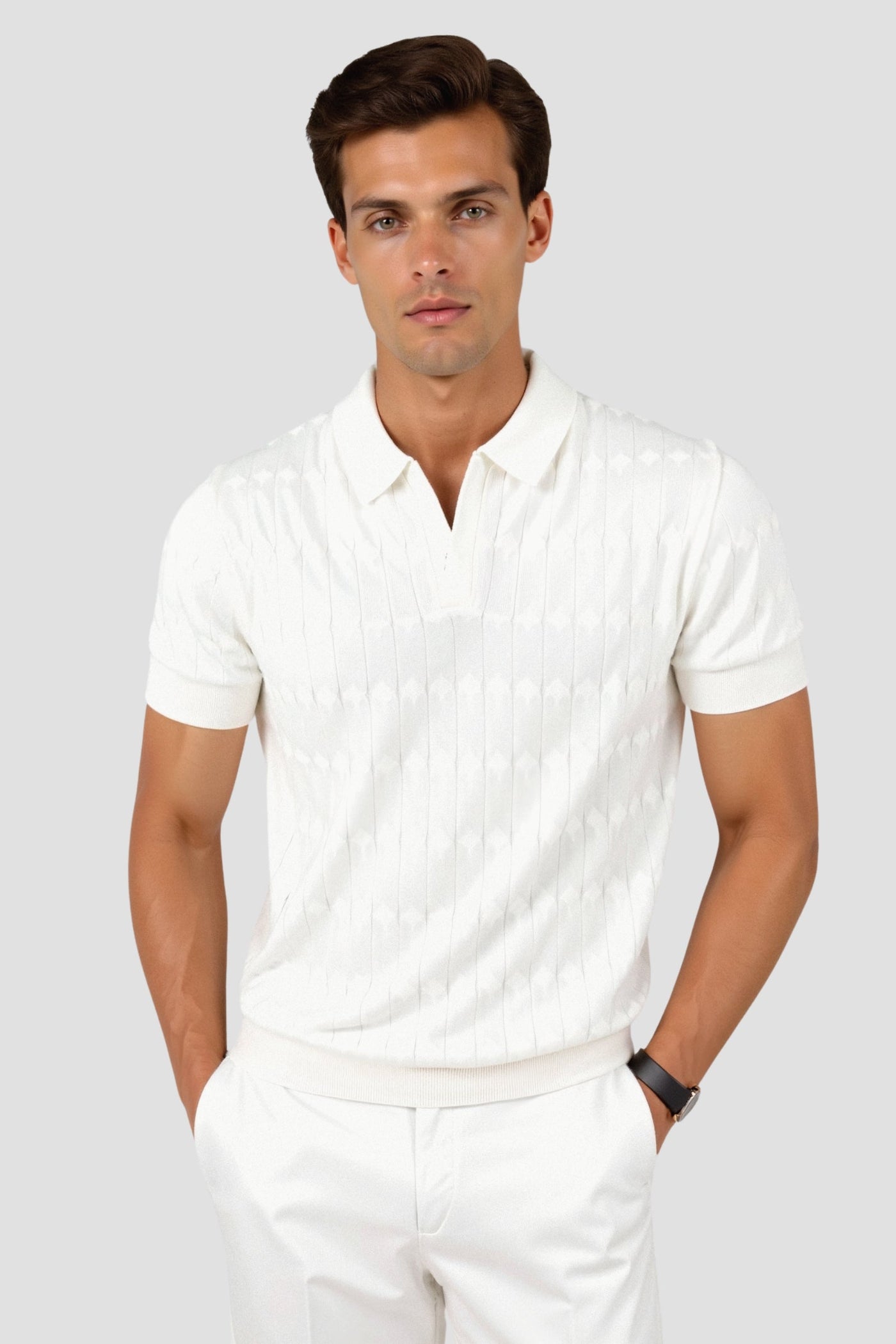Kraus Premium V-Neck Cable Knit Polo