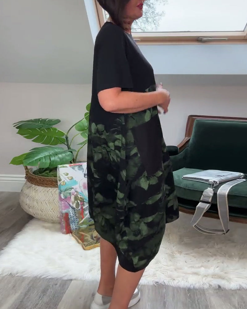 Patchworkkleid mit Rundhalsausschnitt und Blumenmuster