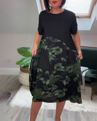 Patchworkkleid mit Rundhalsausschnitt und Blumenmuster