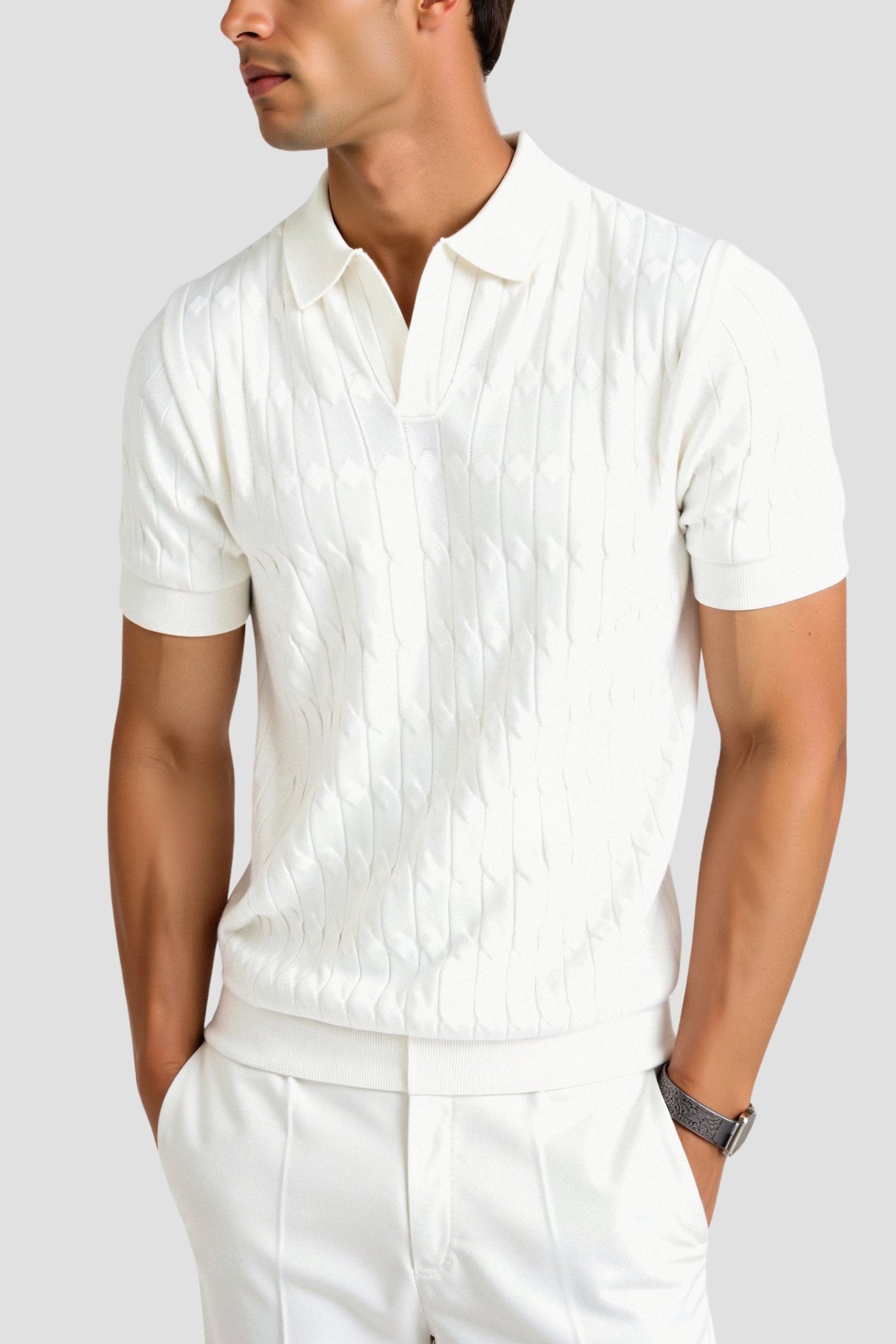 Kraus Premium V-Neck Cable Knit Polo