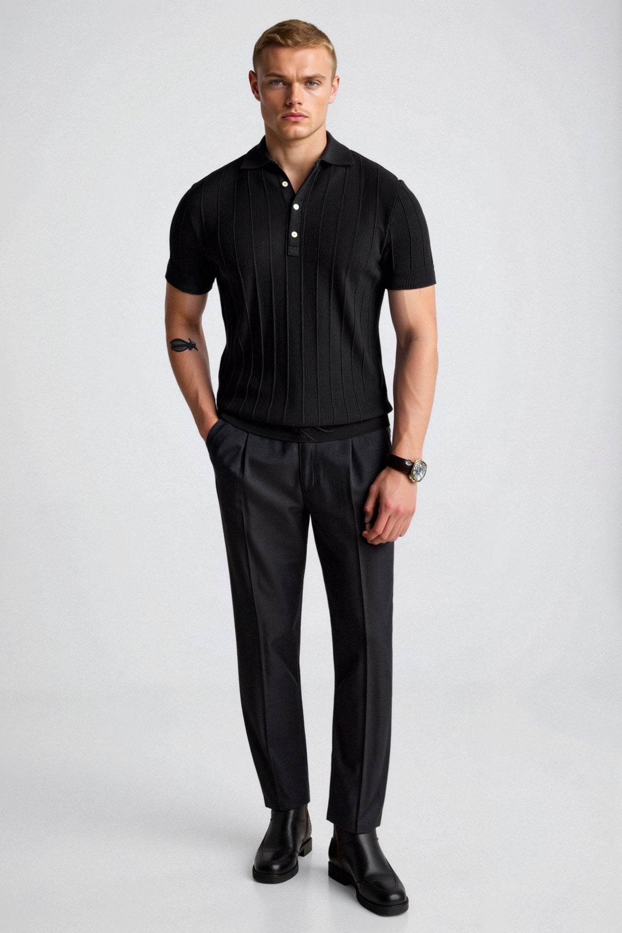 Vertikal Gestreiftes Button-Up Polo