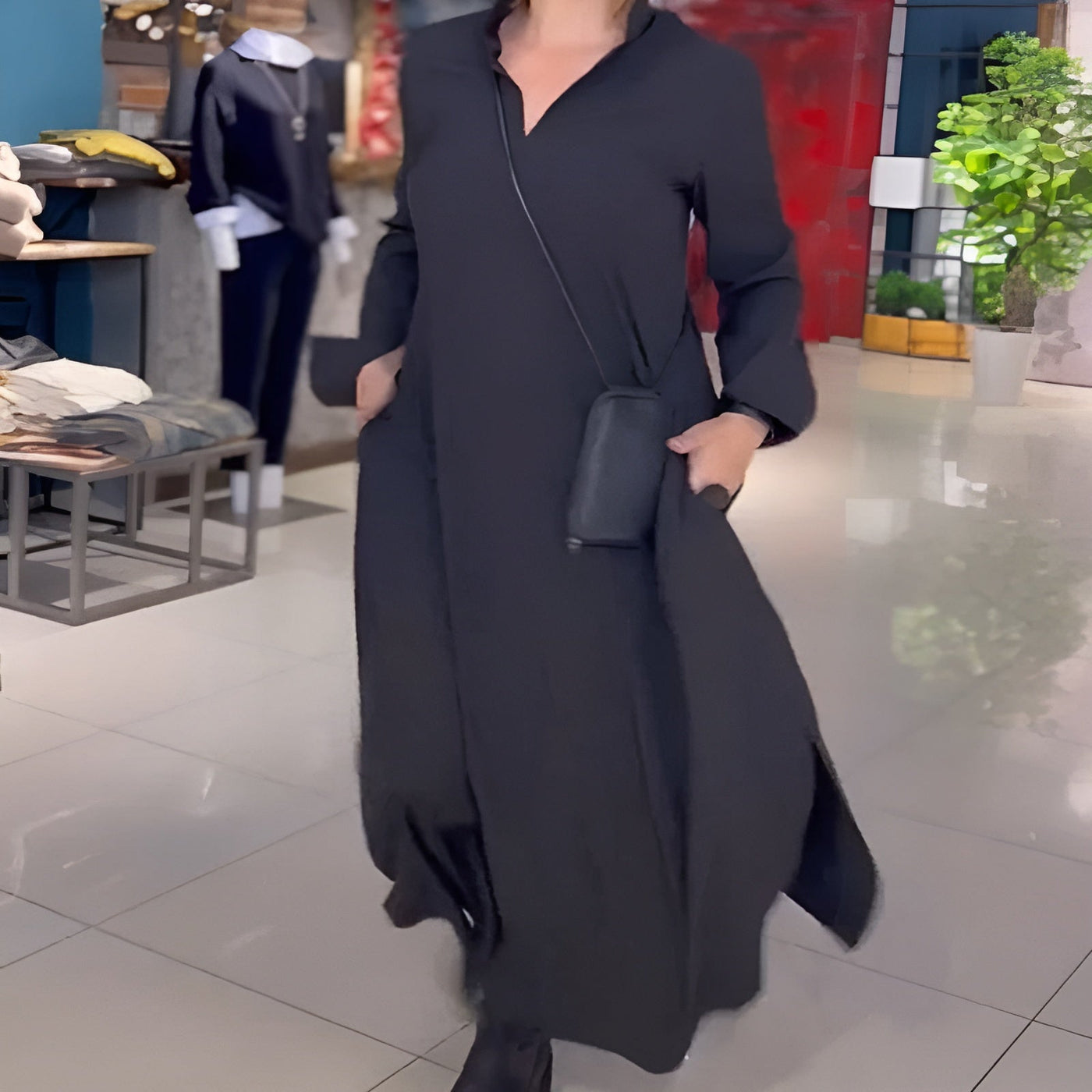 LK® | Lockere lange Kleid mit seitlichem Schlitz