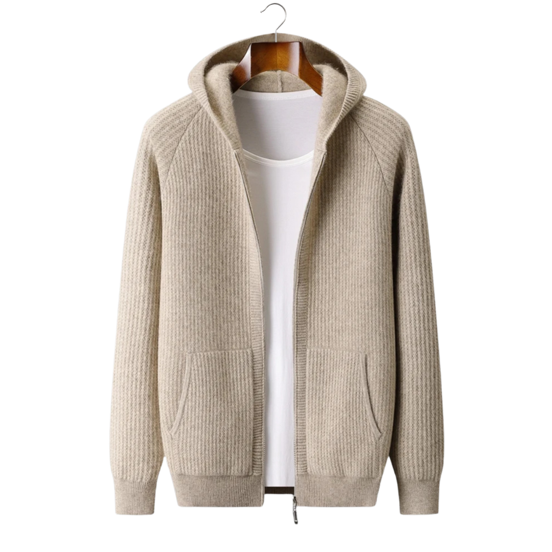 NOBA WOOL RIBBED ZIP-UP HOODIE