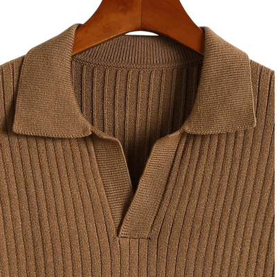 V-Ausschnitt Polo Pullover mit Rippstruktur