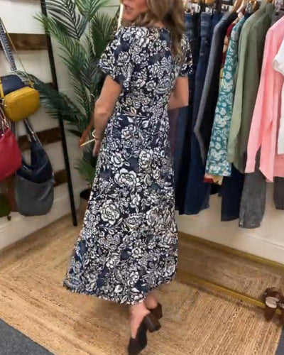 LK® | Langes Kleid mit kurzen Ärmeln und Blumenmuster