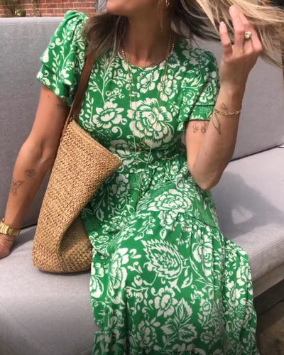 LK® | Langes Kleid mit kurzen Ärmeln und Blumenmuster