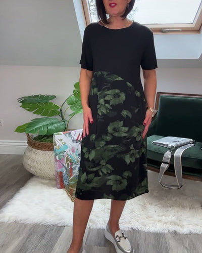 Patchworkkleid mit Rundhalsausschnitt und Blumenmuster