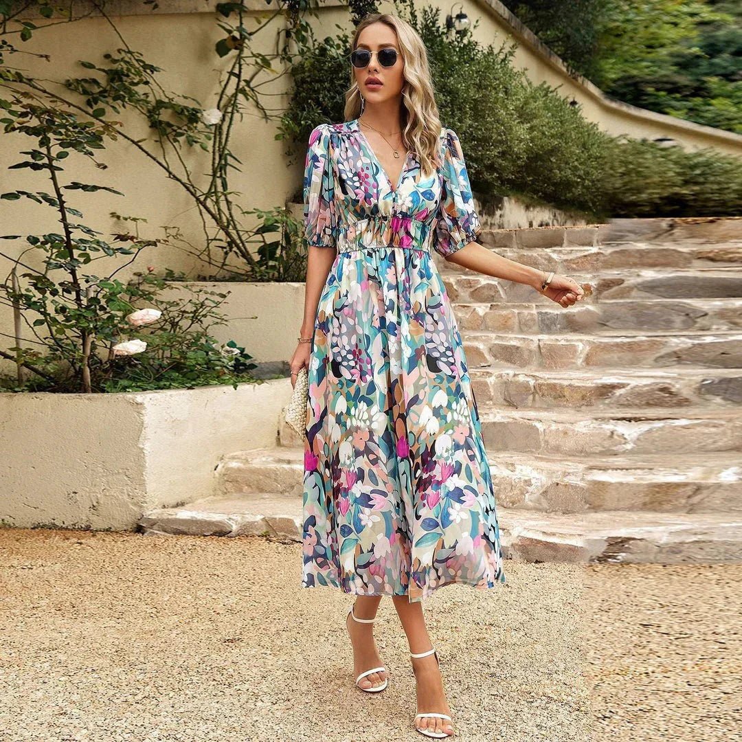 LK® | Bunte V-Ausschnitt Kleid