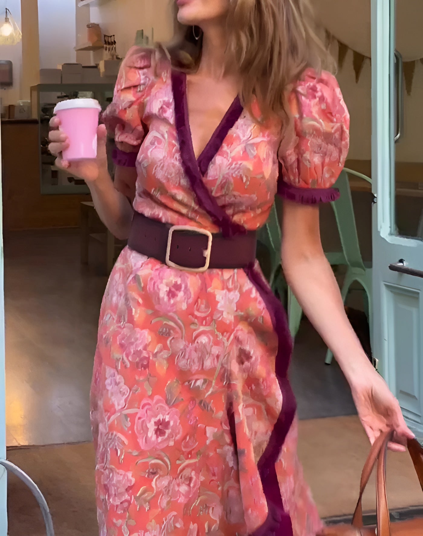 Elegantes Rosa Maxi-Kleid mit kurzen Ärmeln